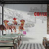 Cafe Scene Coffee Wall Mural – Stylish Urban Bistro Design