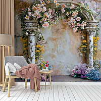 Vintage Floral Arch Wall Mural – Classic Garden Column Wallpaper for Romantic Interiors