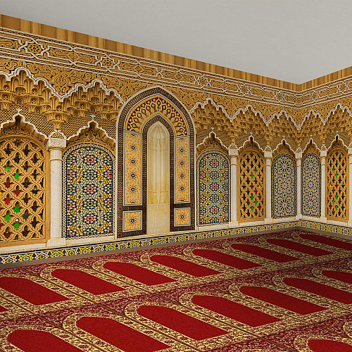 Golden Islamic Arch Wall Mural – Ornate Mosque Interior Design