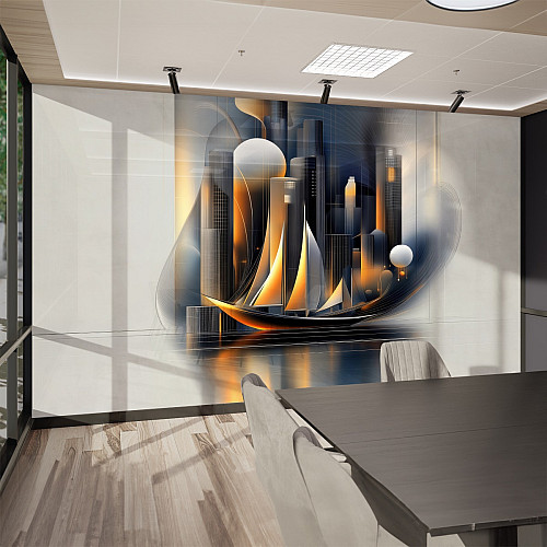 Abstract City Sailboat Wall Mural – Modern Luxury Urban Marine Design