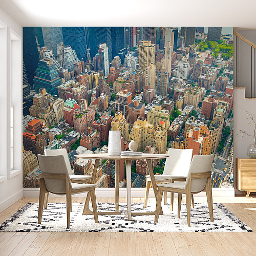 City Skyline Wall Mural – Modern Aerial Urban Landscape Design