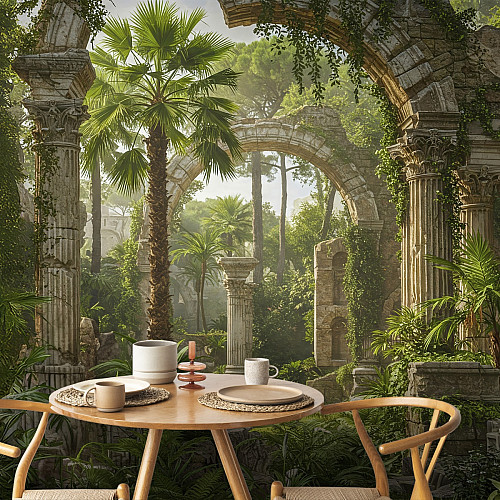 Tropical Ruins Wall Mural – Ancient Jungle Arch Garden Design