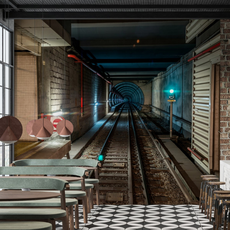 Subway Tunnel Perspective Wall Mural – Urban Industrial Track Design