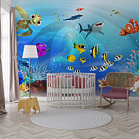 Cute Ocean Animals Kids Wall Mural – Cartoon Sea Life Nursery Wallpaper for Baby & Kids Room