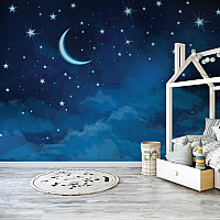 Moon and Stars Kids Wall Mural – Night Sky Nursery Design