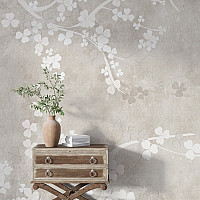 Minimalist White Blossom Wall Mural – Elegant Soft Floral Branch Design