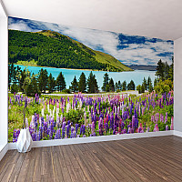 Wildflower Lake Landscape Wall Mural – Vibrant Nature Wallpaper for Living Room