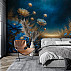 Luxury Blue Gold Floral Wall Mural – Elegant Botanical Art Design