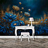 Luxury Blue Gold Floral Wall Mural – Elegant Botanical Art Design