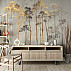 Golden Forest Silhouette Wall Mural – Elegant Minimal Tree Wallpaper for Living Room
