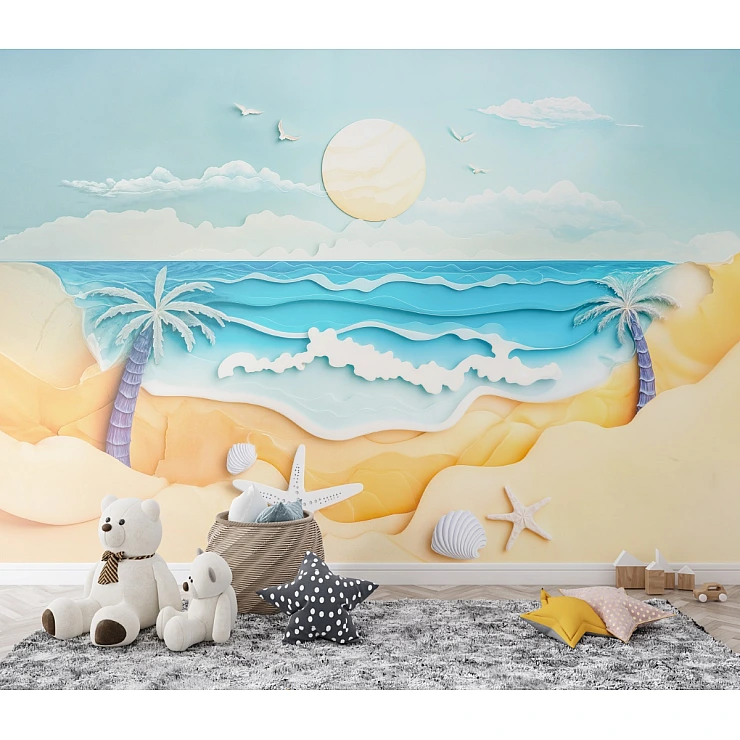 Pastel Beach Kids Wall Mural – Soft Ocean Nursery Design Pastel Beach Kids Wall Mural – Soft Ocean Nursery Design