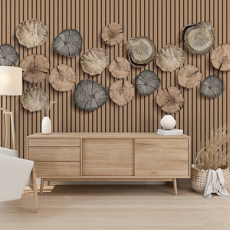 Wood Slice Wall Mural – Natural Timber Disc Modern Design Wood Slice Wall Mural – Natural Timber Disc Modern Design