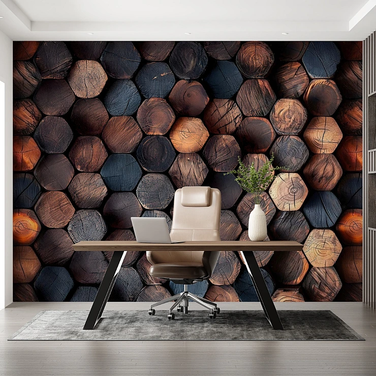 Wood Log Wall Mural – Rustic Cut Timber Texture Design