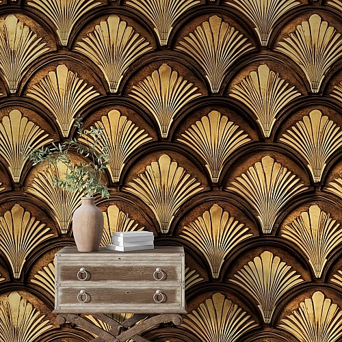 Art Deco Fan Pattern Wall Mural – Vintage Gold Geometric Luxury Design