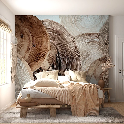 Abstract Wood Rings Wall Mural – Organic Neutral Art Design
