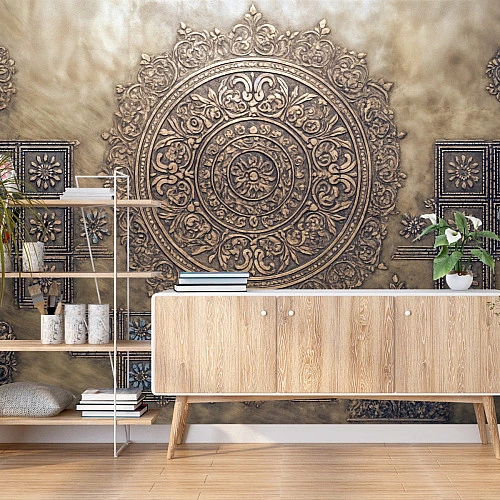 Ornate Mandala Wall Mural – Vintage 3D Carved Relief Design