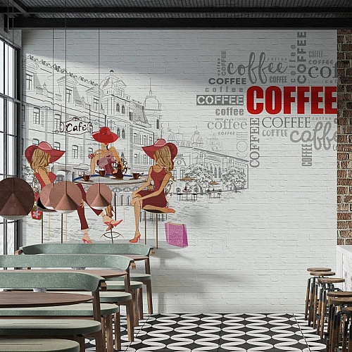 Cafe Scene Coffee Wall Mural – Stylish Urban Bistro Design