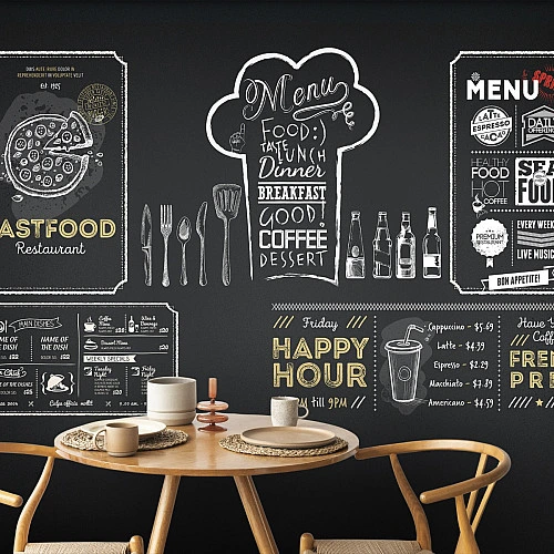Chalkboard Cafe Menu Wall Mural – Vintage Restaurant Typography Design