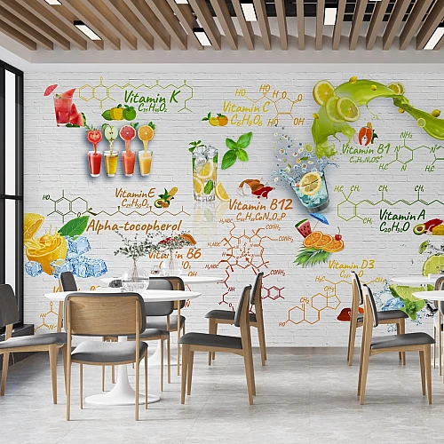 Vitamin Science Wall Mural – Fresh Fruit Drinks Chemistry Design