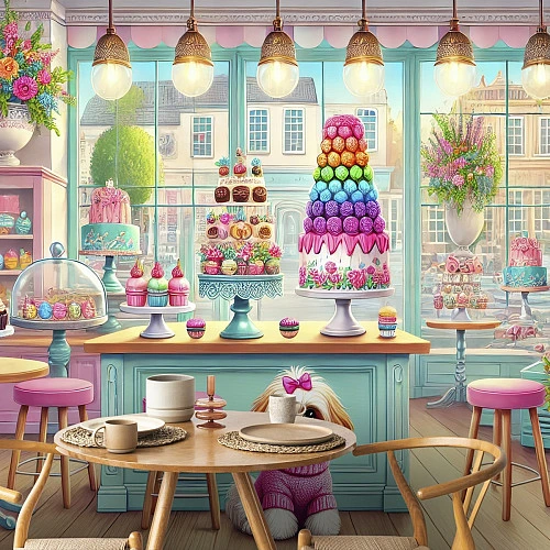 Pastel Bakery Wall Mural – Colorful Macaron Café Kids Design