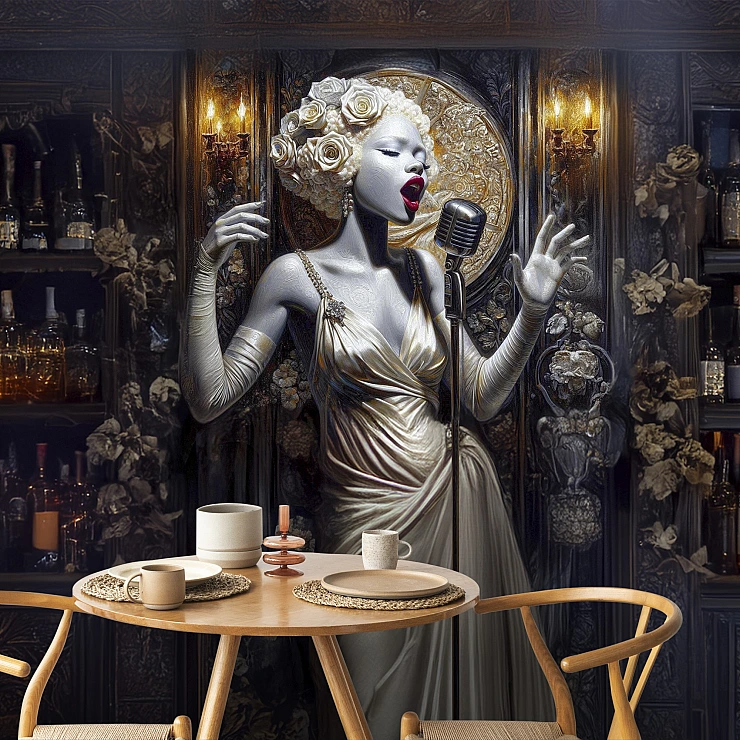 Vintage Jazz Singer Wall Mural – Elegant Art Deco Performance Design