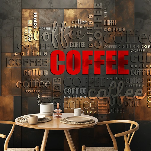 Bold Coffee Typography Wall Mural – Industrial Cafe Statement Design