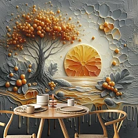 Abstract Sunset Tree Wall Mural – 3D Golden Nature Design