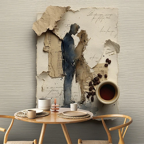 Vintage Couple Sketch Wall Mural – Romantic Coffee Art Design