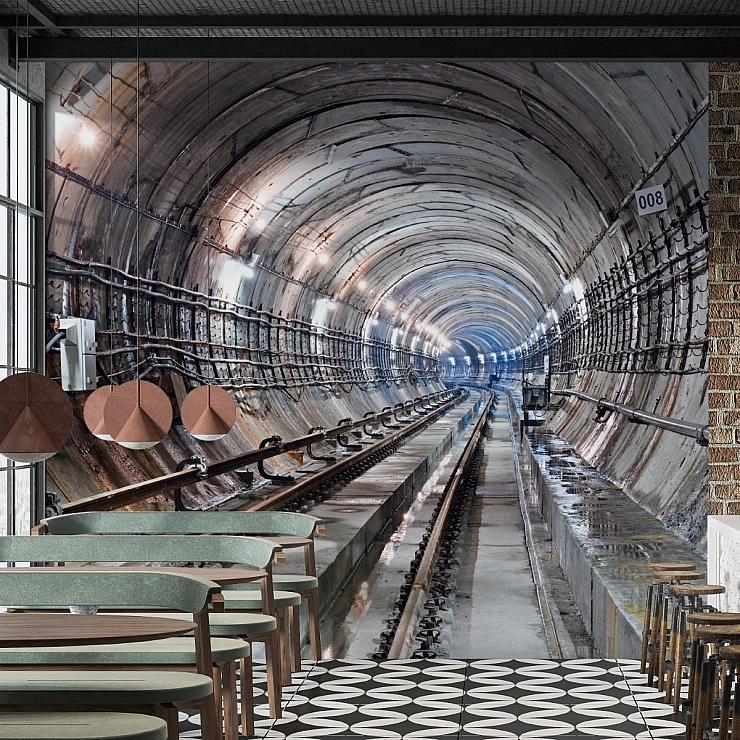 Industrial Tunnel Wall Mural – Urban Perspective Concrete Design Industrial Tunnel Wall Mural – Urban Perspective Concrete Design
