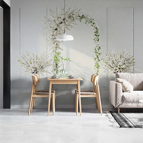 Elegant White Floral Arch Wall Mural – Soft Botanical Interior Design