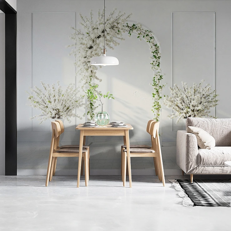 Elegant White Floral Arch Wall Mural – Soft Botanical Interior Design