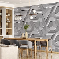 3D Geometric Wall Mural – Modern Abstract Grey Pattern Design