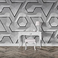 3D Hexagon Pattern Wall Mural – Grey Geometric Line Design