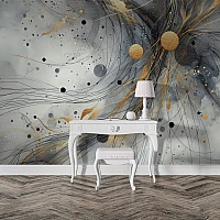 Abstract Gold Splash Wall Mural – Modern Black White Art Design