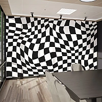 Warped Checkerboard Wall Mural – Black White Optical Illusion Design