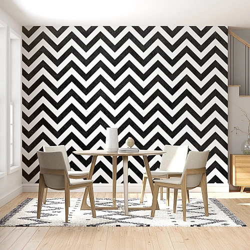Black White Chevron Wall Mural – Modern Geometric Zigzag Design