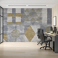 Abstract Geometric Wall Mural – Modern Grey Gold Texture Design