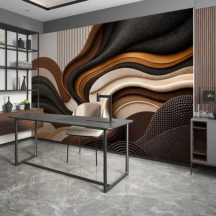 Abstract Wave Texture Wall Mural – Brown Beige 3D Flow Design