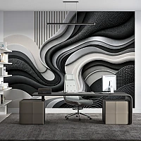Abstract Wave Wall Mural – Black White 3D Modern Design