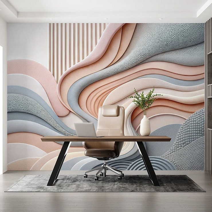 Abstract 3D Wave Wall Mural – Pastel Modern Texture Design