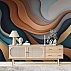 Abstract Wave Wall Mural – Modern Layered Earth Tone Office Design
