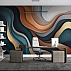 Abstract Wave Wall Mural – Modern Layered Earth Tone Office Design