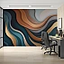 Abstract Wave Wall Mural – Modern Layered Earth Tone Office Design