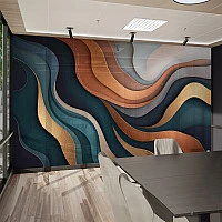 Abstract Wave Wall Mural – Modern Layered Earth Tone Office Design