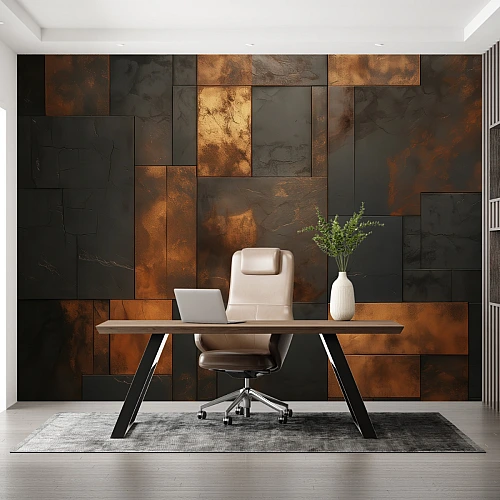 Industrial Rust Panel Wall Mural – Modern Metallic Texture Geometric Wallpaper