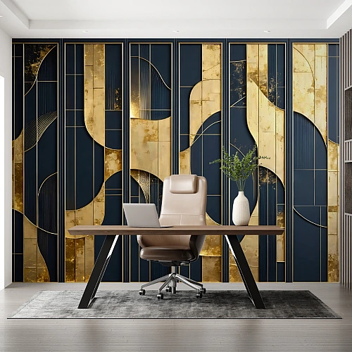 Art Deco Panel Wall Mural – Gold and Navy Geometric Luxury Design