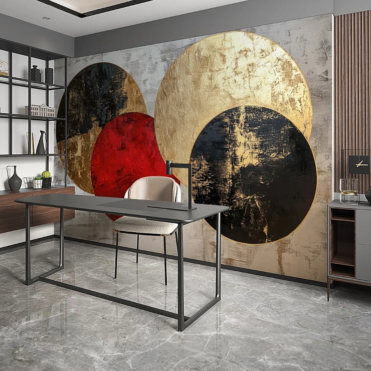 Abstract Circle Wall Mural – Gold Black Red Modern Geometric Design Abstract Circle Wall Mural – Gold Black Red Modern Geometric Design