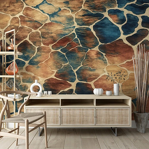 Abstract Stone Wall Mural – Earth Tone Mosaic Texture Design