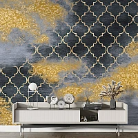 Modern Pattern Wall Mural – Gold & Grey Geometric Classic Wallpaper