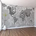 Grey World Map Wall Mural – Modern Monochrome Atlas Design